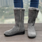 Ragnhild grey mid-calf boots, inside zip