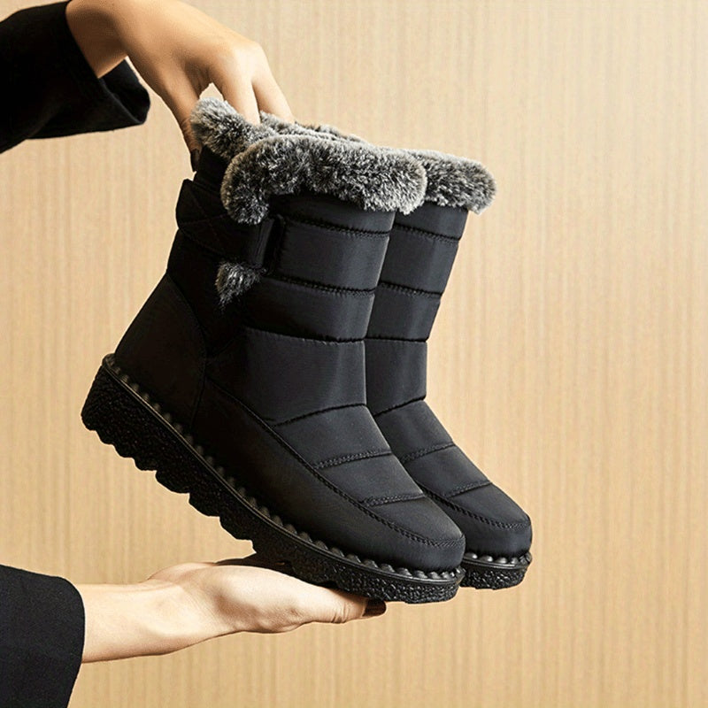Ronja black quilted snow boots with faux-fur collar