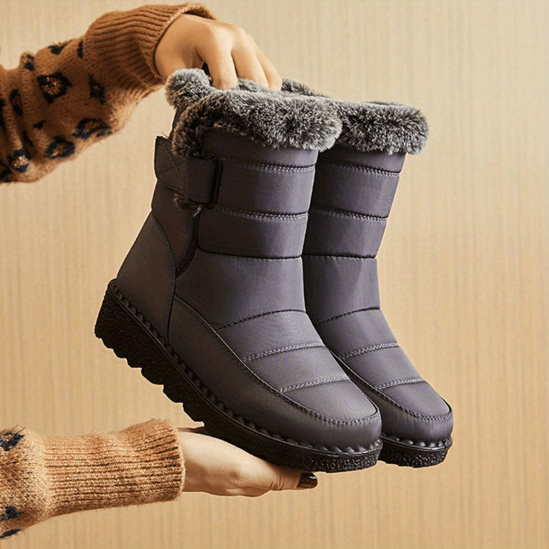 Ronja grey quilted snow boots with faux-fur collar