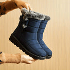 Ronja navy quilted snow boots with faux-fur collar