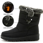 Ronja snow boots hook-and-loop strap and fur collar detail