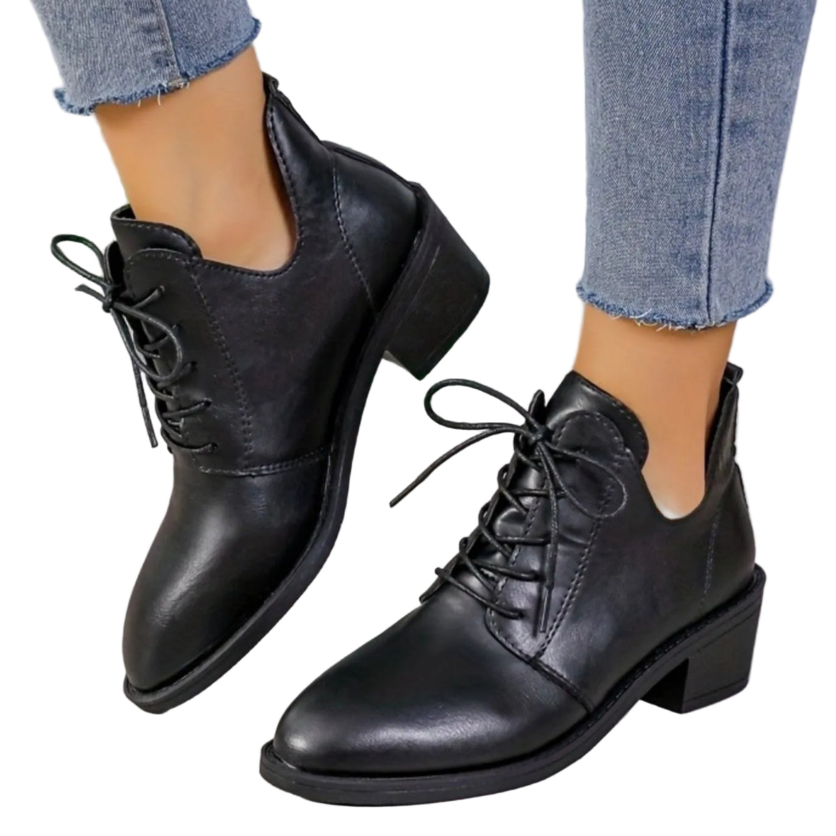 Rosalind black lace-up ankle boots worn
