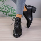 Rosalind black lace-up boots, front view