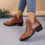 Rosalind brown lace-up ankle boots worn