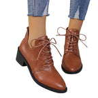 Rosalind brown faux-leather lace-up pointed-toe ankle boots with block heel