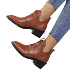 Rosalind brown pointed ankle boots, side view