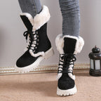 Runa black faux-fur lined lace-up boots, side view