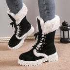 Runa black snow boots with faux-fur trim and chunky lug sole