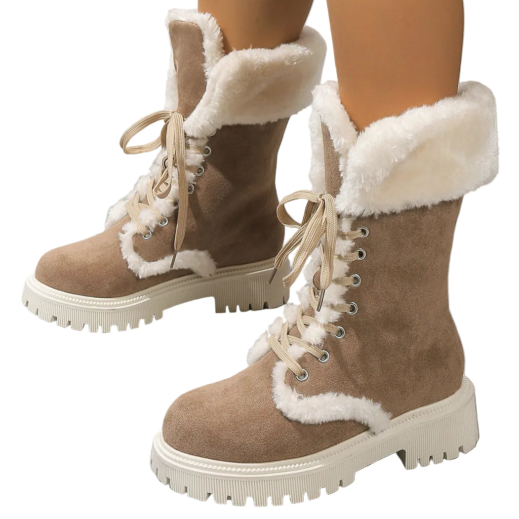 Runa camel lace-up snow boots worn