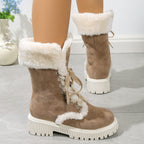 Runa camel mid-calf snow boots with faux-fur cuff