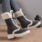 Runa grey faux-fur trim lace-up snow boots worn