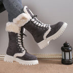 Runa grey snow boots with chunky lug sole, side view