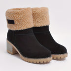 Saga black sherpa cuff block heel winter boots, pair