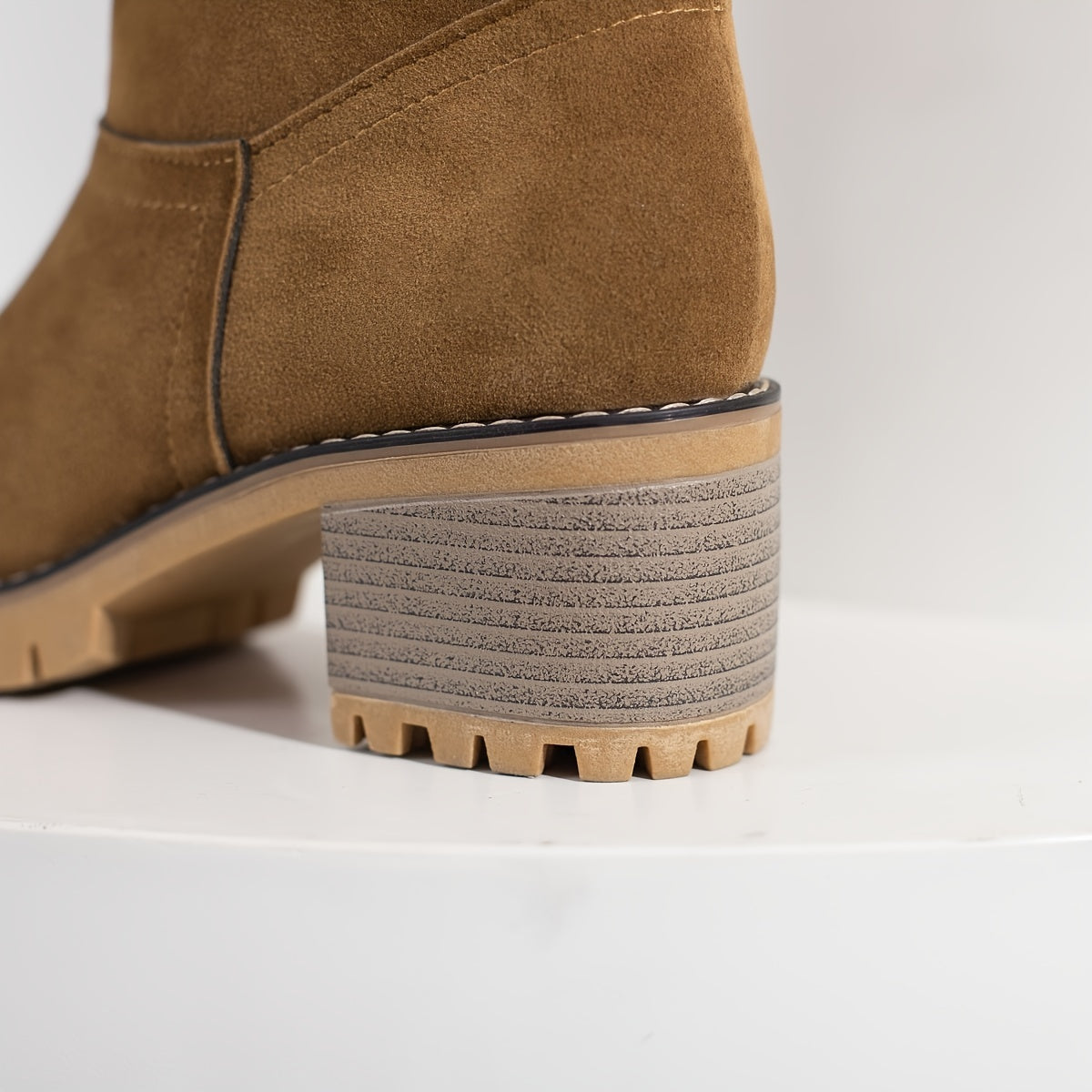 Saga block heel and grip sole close-up