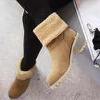 Saga camel sherpa cuff ankle boots worn