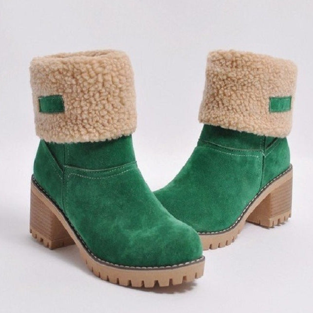 Saga green faux-sherpa cuff winter boots