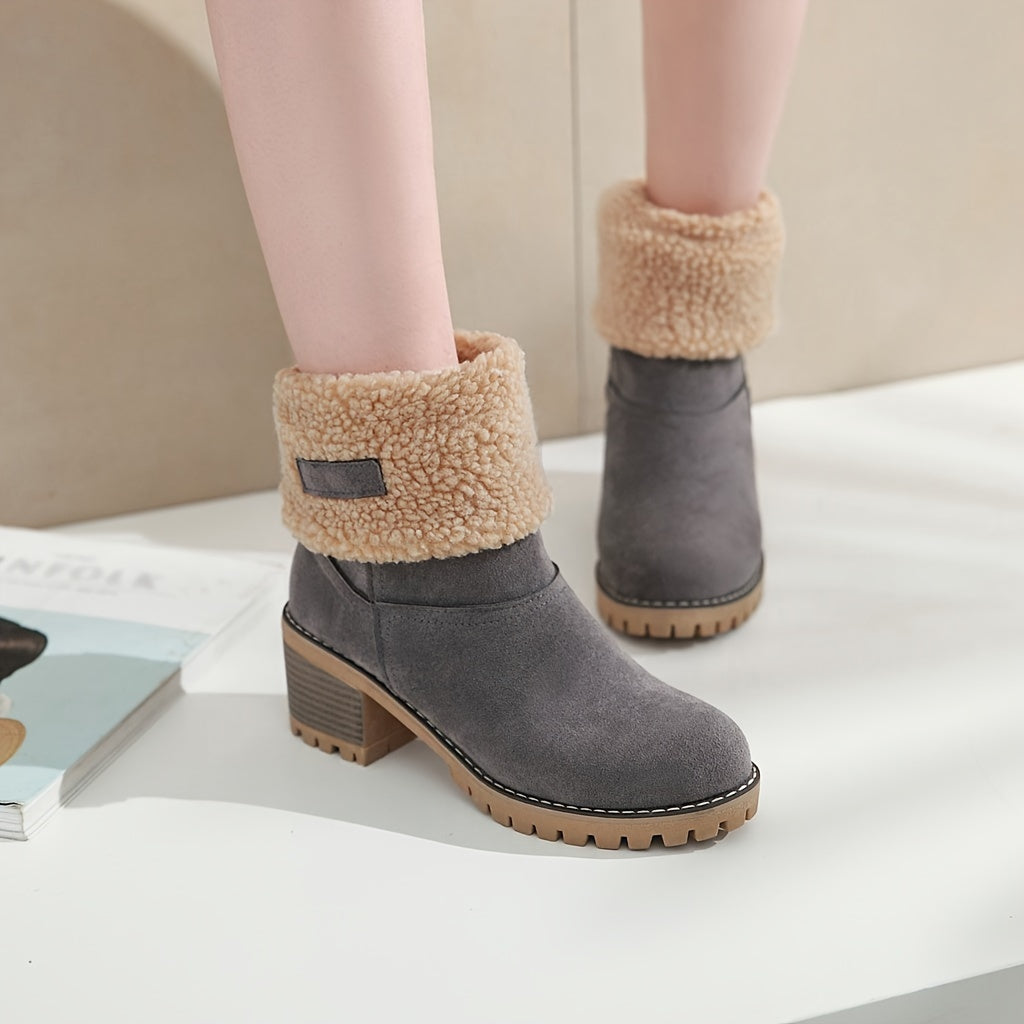 Saga grey sherpa cuff winter boots worn