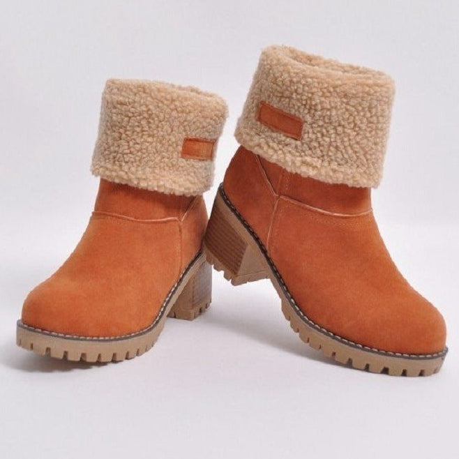 Saga orange faux-sherpa cuff winter boots