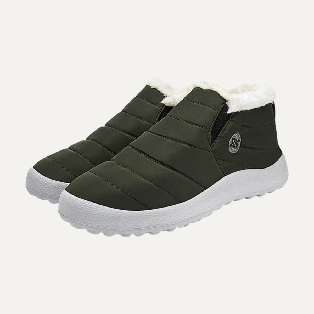 Saskia quilted fleece-lined slip-on snow boots in khaki green