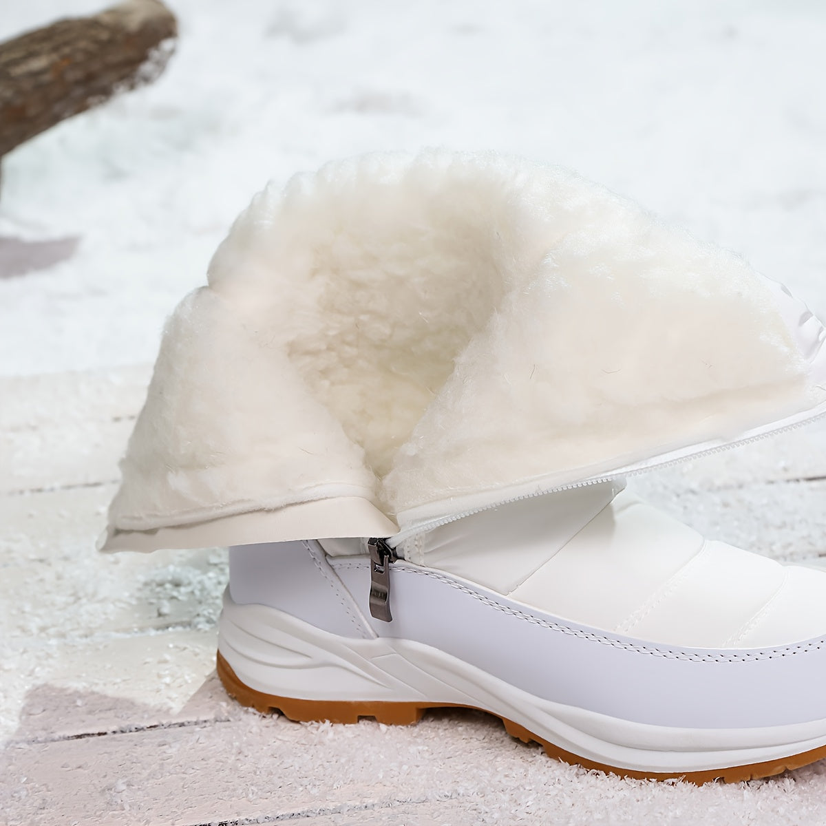Sigrid white snow boots showing the plush lining
