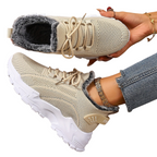 Tindra beige winter trainers, showing the faux-fur lining