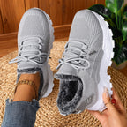 Tindra grey knit trainers with grey faux-fur lining, pair