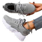 Tindra grey winter trainers, showing the faux-fur lining
