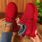 Tindra red knit trainers with grey faux-fur lining, pair