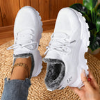 Tindra white knit trainers with grey faux-fur lining, pair