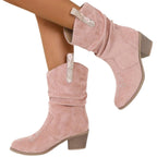 Torvild pink slouch western ankle boots worn