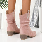 Torvild pink western boots, back view with pull tabs