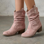 Torvild pink western boots with stitched toe detail