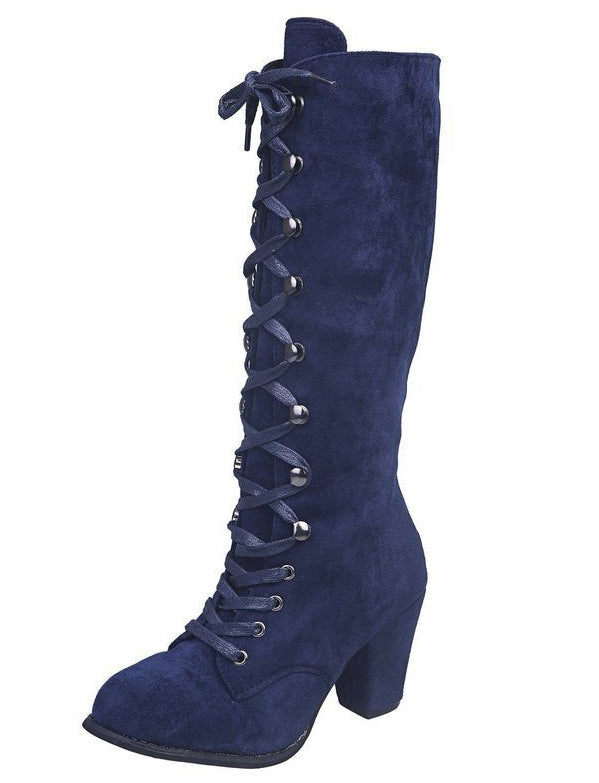 Tove blue lace-up knee-high boot
