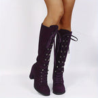 Tove purple lace-up knee-high boots, pair