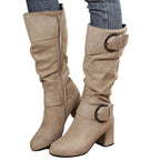 Tyra beige slouch mid-calf boots, front view