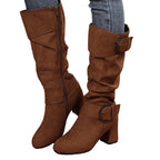 Tyra brown slouch boots, zip and buckles