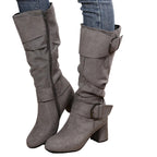 Tyra grey slouch boots showing the side zip