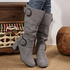 Tyra grey slouch boots, front view