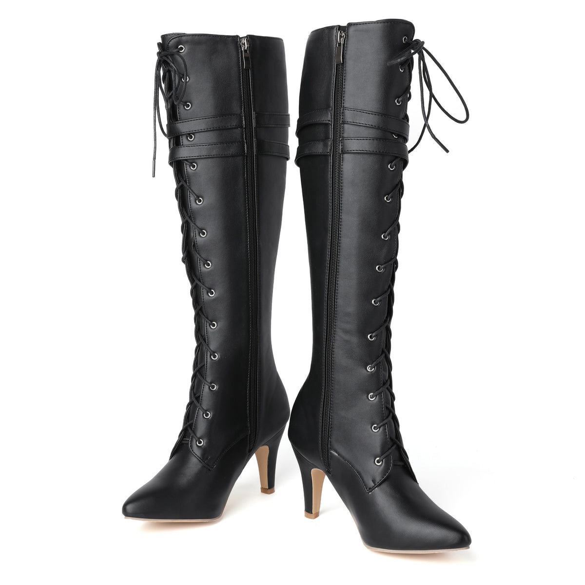 Vigdis black knee-high boots showing the inside zip