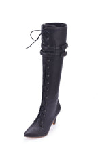 Vigdis black lace-up knee-high boot, side view