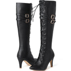 Vigdis black lace-up knee-high boots, pair