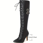 Vigdis black stiletto knee-high boot with heel height marked