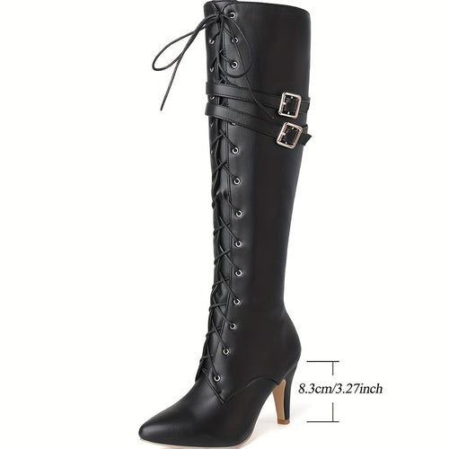Vigdis black stiletto knee-high boot with heel height marked