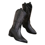 Wilhelmina black embroidered cowboy boots with pointed toe and block heel, pair