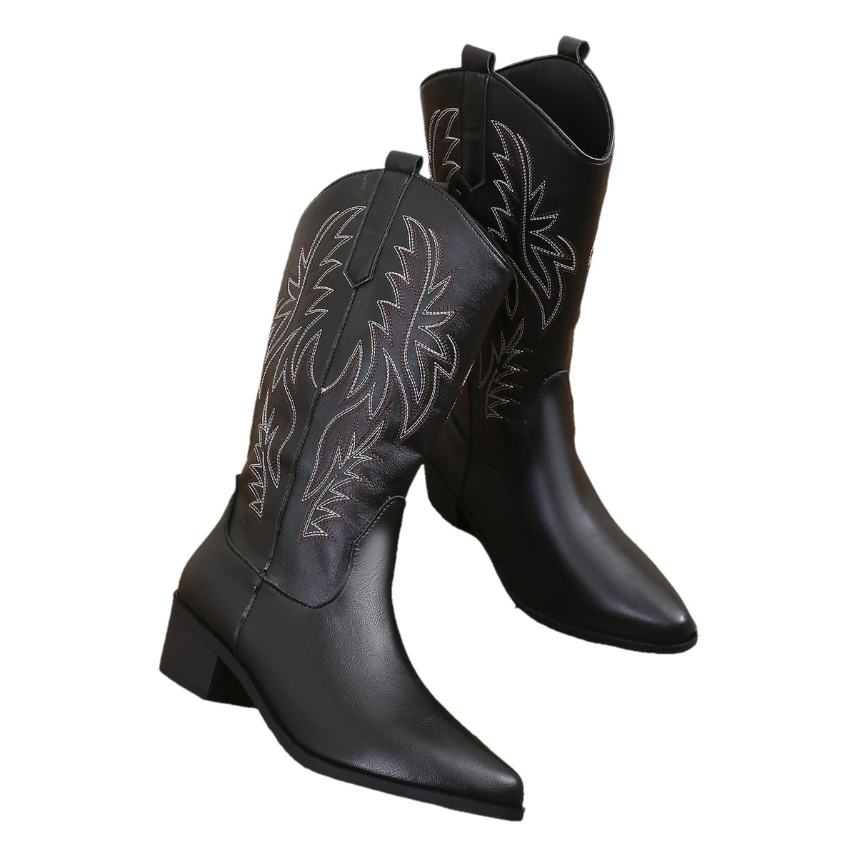 Wilhelmina black embroidered cowboy boots with pointed toe and block heel, pair