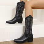 Wilhelmina black western boots worn, front view