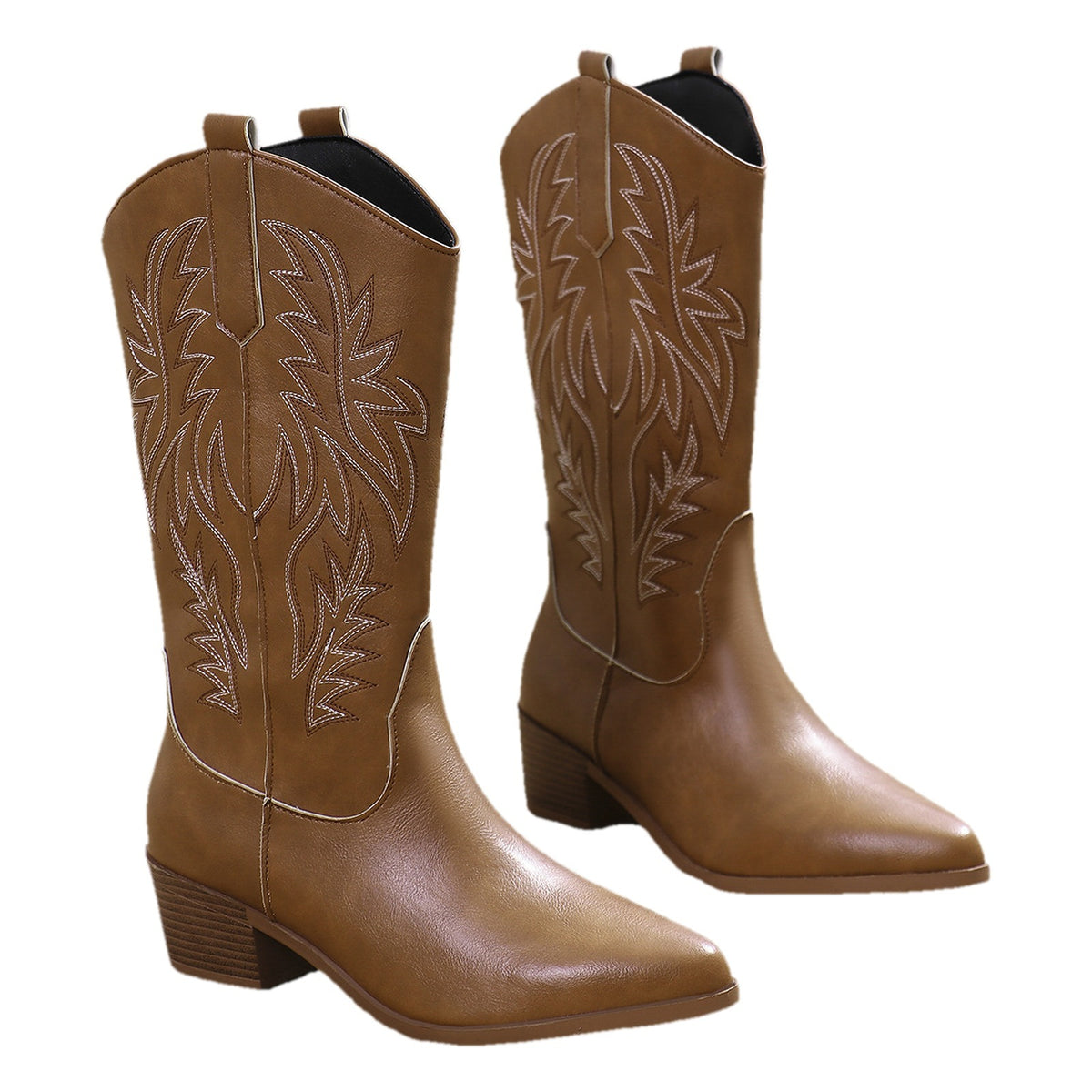 Wilhelmina brown embroidered cowboy boots with pointed toe and block heel, pair
