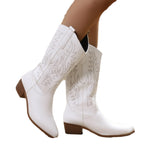 Wilhelmina white embroidered cowboy boots with pointed toe and block heel, pair