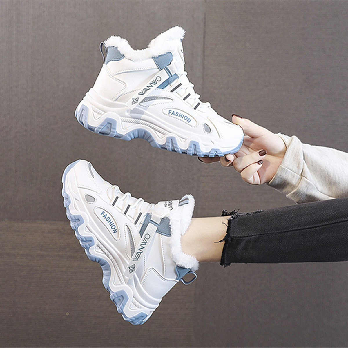 Ylva blue high-top trainers, chunky sole