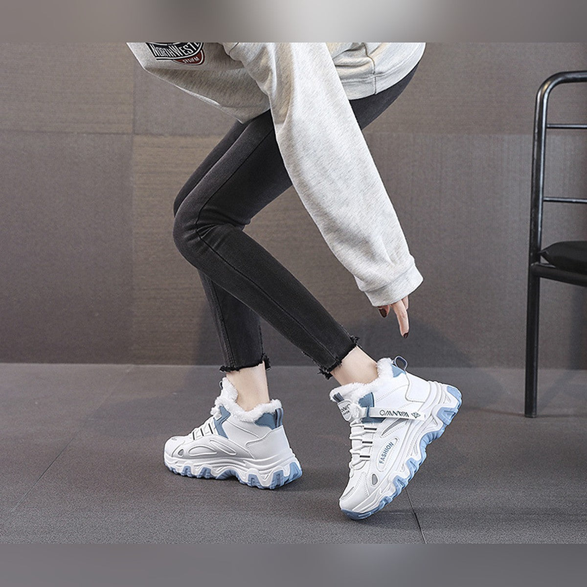Ylva blue winter trainers worn
